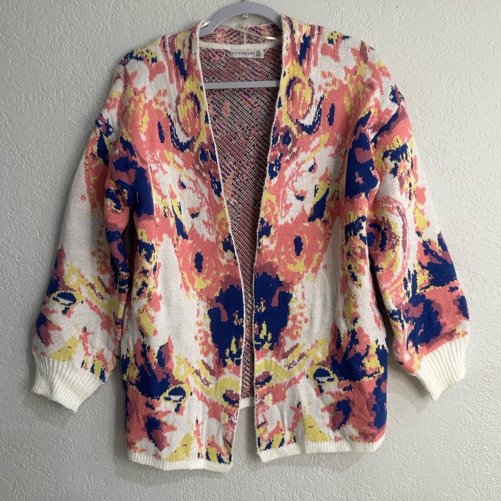 Retrology Women’s Sweater Colorful Abstract Open Knit Cardigan Size M